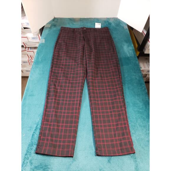 Forever 21 Dress Pants Size 33x28 Mens Red Black Plaid Work Career Straight NWT - Picture 1 of 14